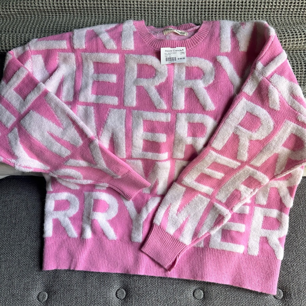 Peach Love California MERRY Pink & White Sweater
